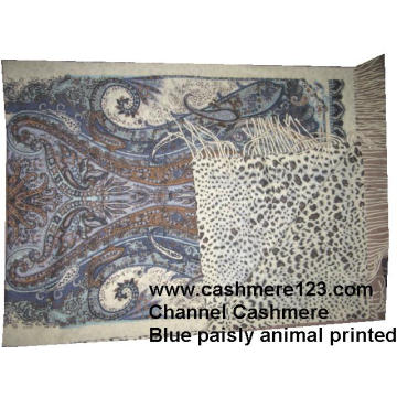 Chal de lana de cachemira Azul Paisly Leopard Ty0901